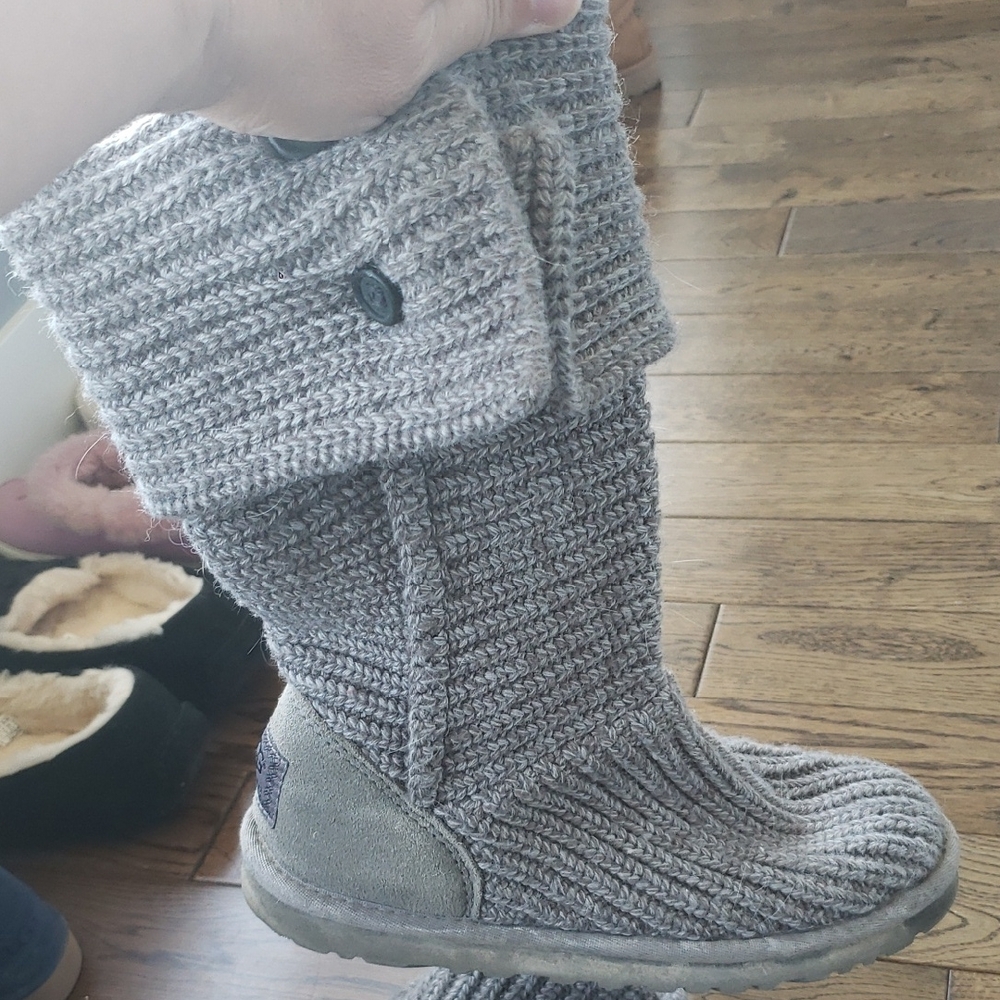 UGG Gray Knit Button-Down Boots